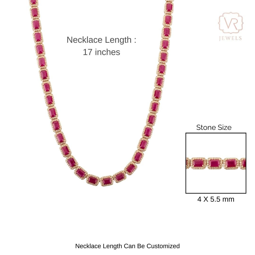 Collier de tennis en or jaune 14K certifié 27.47Ct Rubis Naturel et 5.56Ct Diamant en vente 5