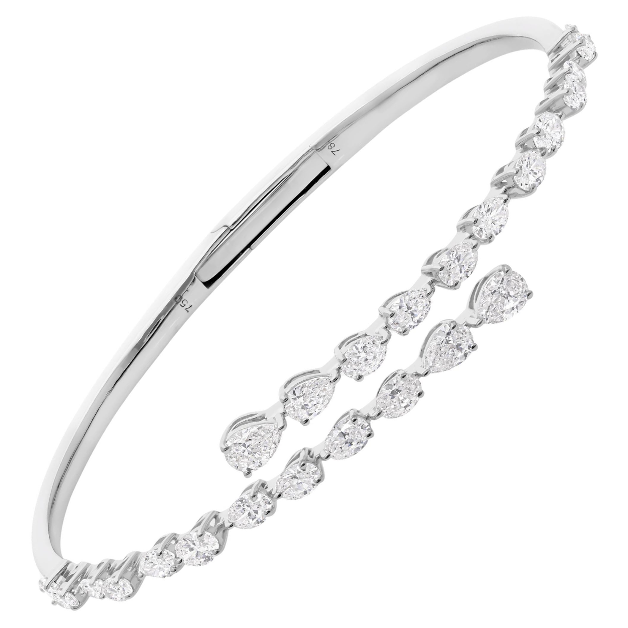 Certified 2.75Ct SI/H Diamond Open Cuff Wedding Bracelet 18k White Gold