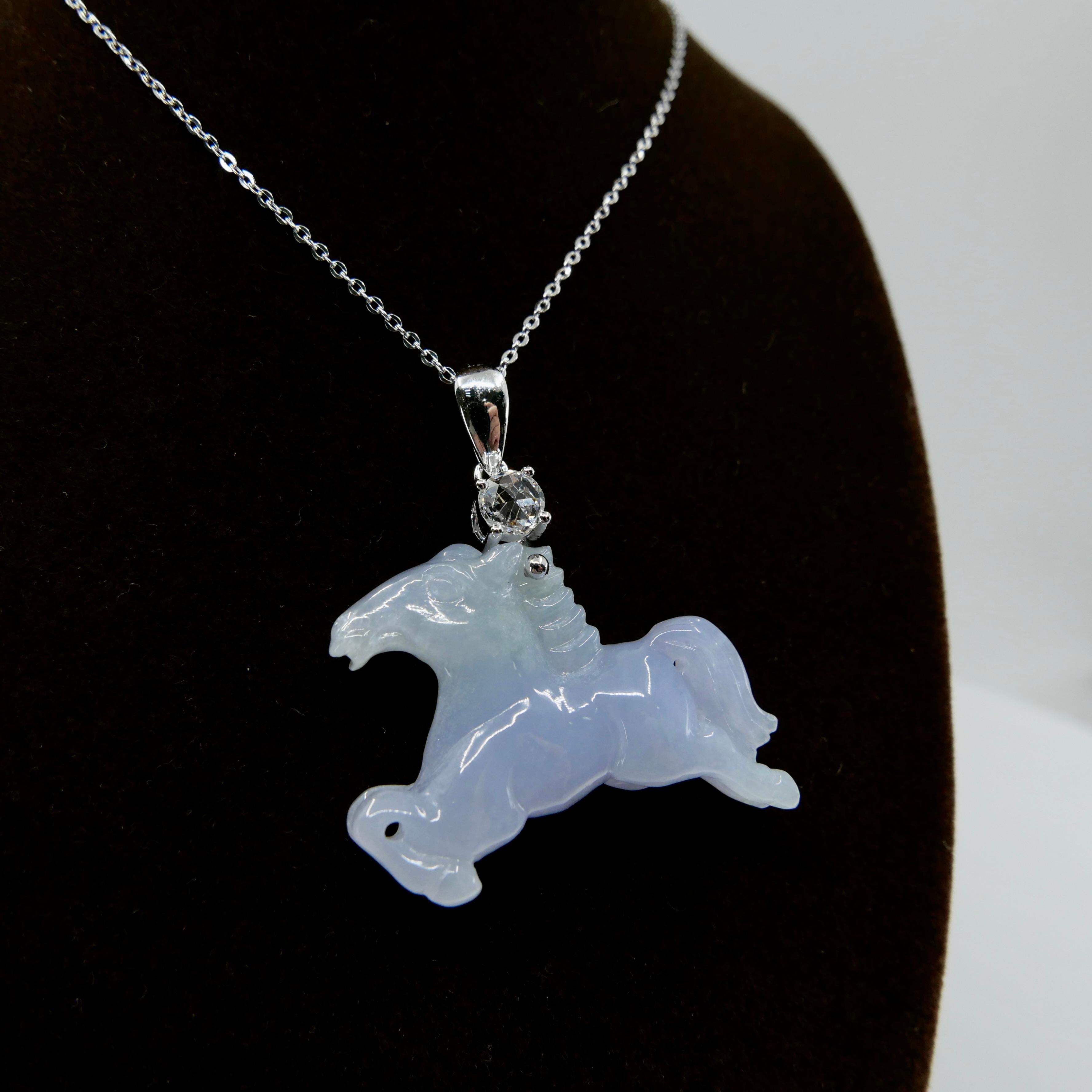 Certified 27.64cts Jade & Diamond Horse Pendant, for Equestrians & Horse Lovers In New Condition For Sale In Hong Kong, HK