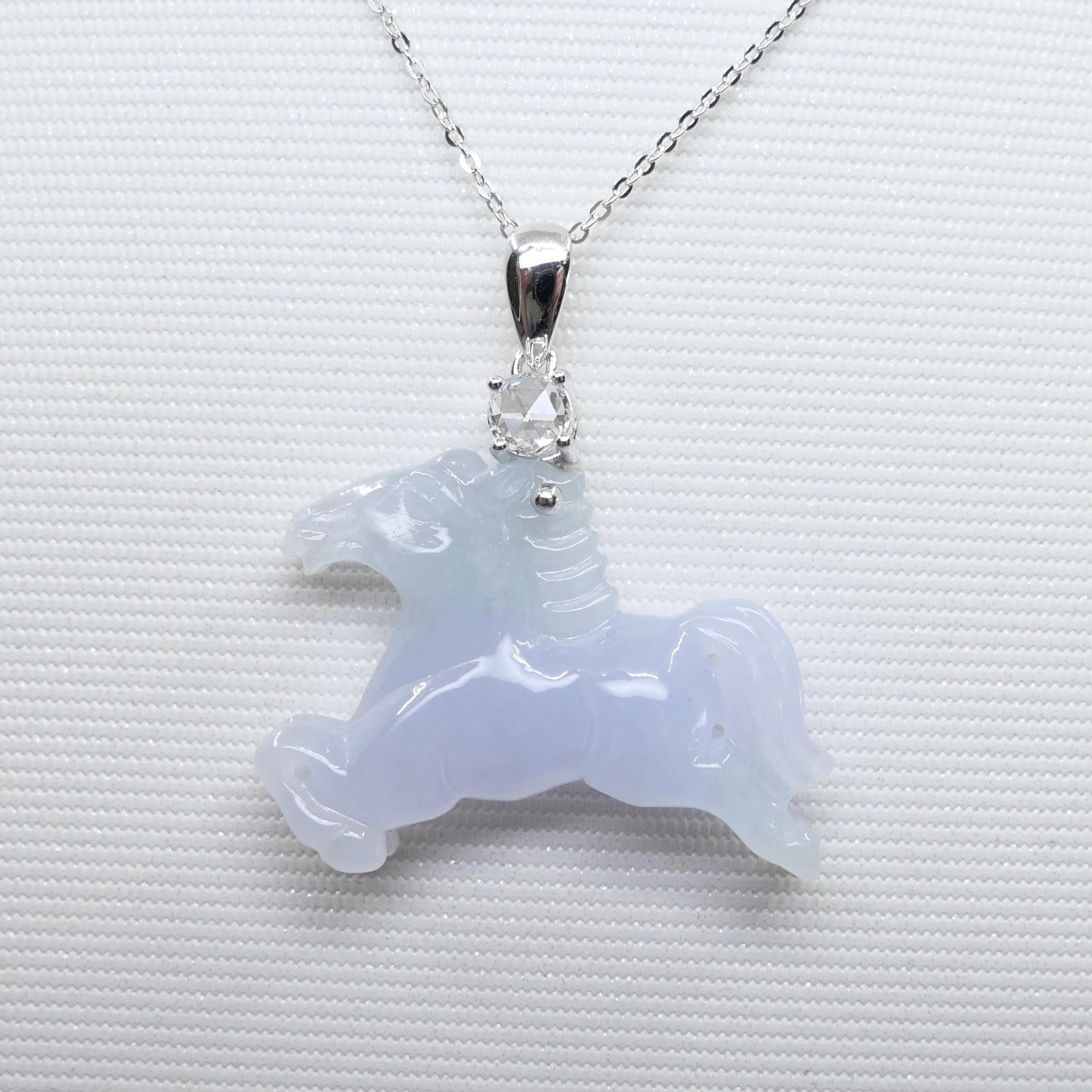 Certified 27.64cts Jade & Diamond Horse Pendant, for Equestrians & Horse Lovers For Sale 2
