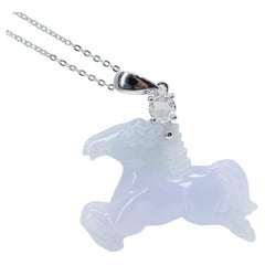 Certified 27.64cts Jade & Diamond Horse Pendant, for Equestrians & Horse Lovers