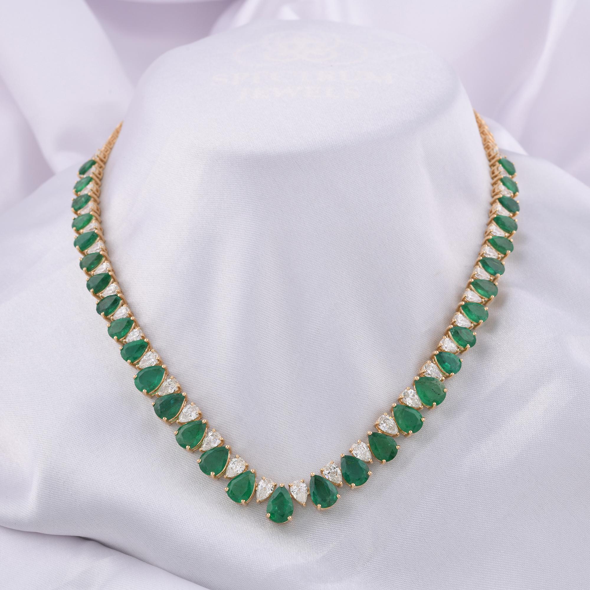 Certificado 27.64 TCW Pera Esmeralda Diamante Tenis Collar 14 Kilates Oro Amarillo Art Decó en venta