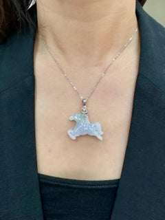 Certified 27.64cts Jade & Diamond Horse Pendant. Equestrians & Horse Lovers