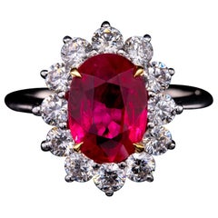Certified 2.78ct Red Burma Ruby and Diamond Ring