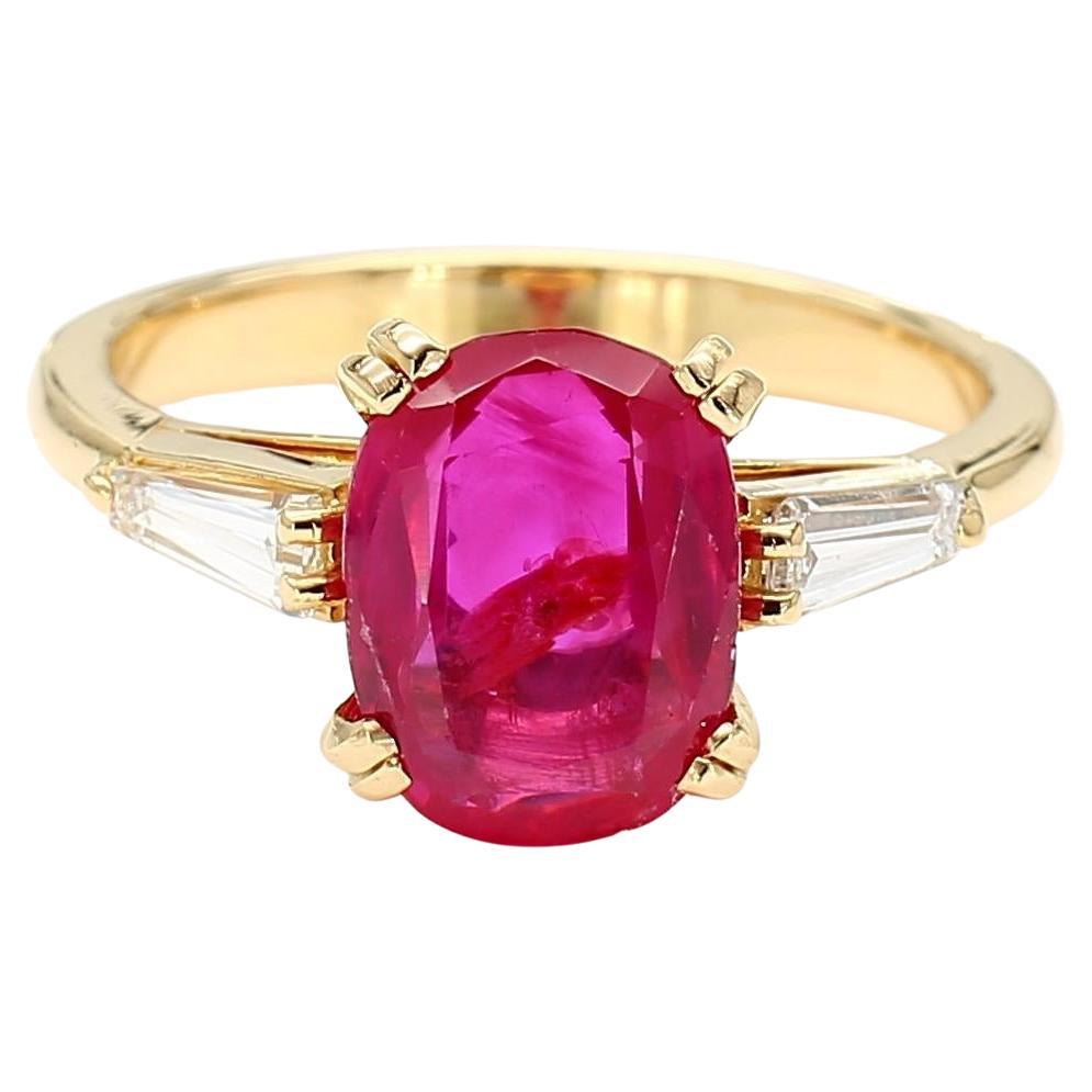 Certified 2.79 Carat Unheated Burmese Ruby and Diamond Ring 18K Gold