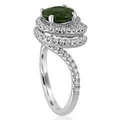 Certified 2.80 Carat No Heat Round Bluish Green Sapphire Diamond Gold Ring