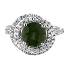 Bague en or avec diamant saphir vert bleuté rond certifié 2,80 carats sans chaleur