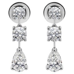Certified 2.81 Carat Round Pear Diamond Drop Earrings 14k White Gold