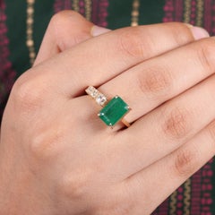 Certified 2.83 Carat Emerald Diamond Art Deco Style Open Setting Engagement Ring