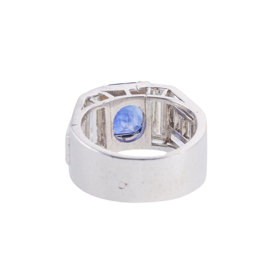 Emerald Cut Certified 2.83 Carat No Heat Kashmir Sapphire Platinum Diamond Ring