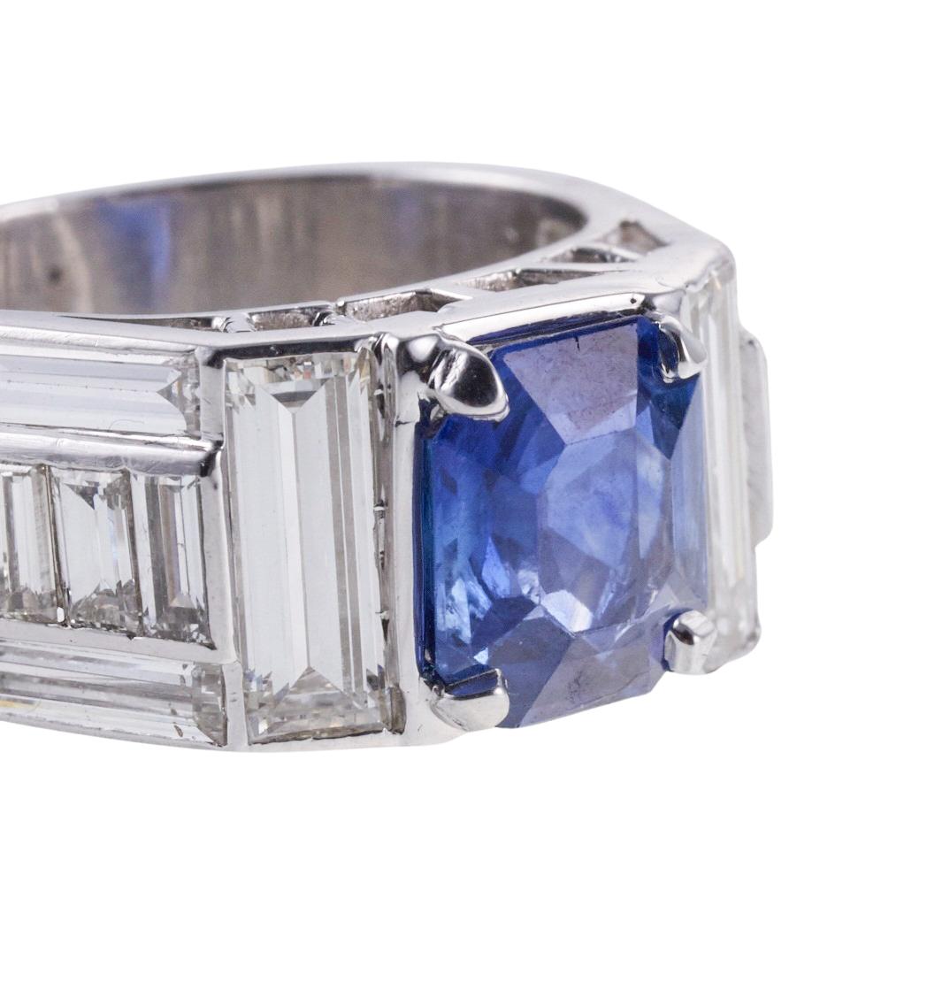 Emerald Cut Certified 2.83 Carat No Heat Kashmir Sapphire Platinum Diamond Ring