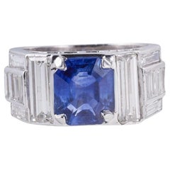 Vintage Certified 2.83 Carat No Heat Kashmir Sapphire Platinum Diamond Ring
