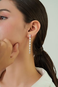 Zertifizierte 2,84ct Baguette & Marquise Diamant lineare Tropfenohrringe 14K Weißgold