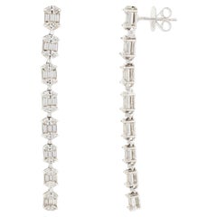Zertifizierte 2,84ct Baguette & Marquise Diamant lineare Tropfenohrringe 14K Weißgold