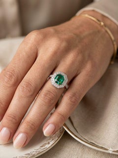 Certified 2.85ct No Treatment Colombian Emerald Diamond Platinum Halo Ring