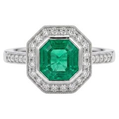 Certified 2.85ct No Treatment Colombian Emerald Diamond Platinum Halo Ring
