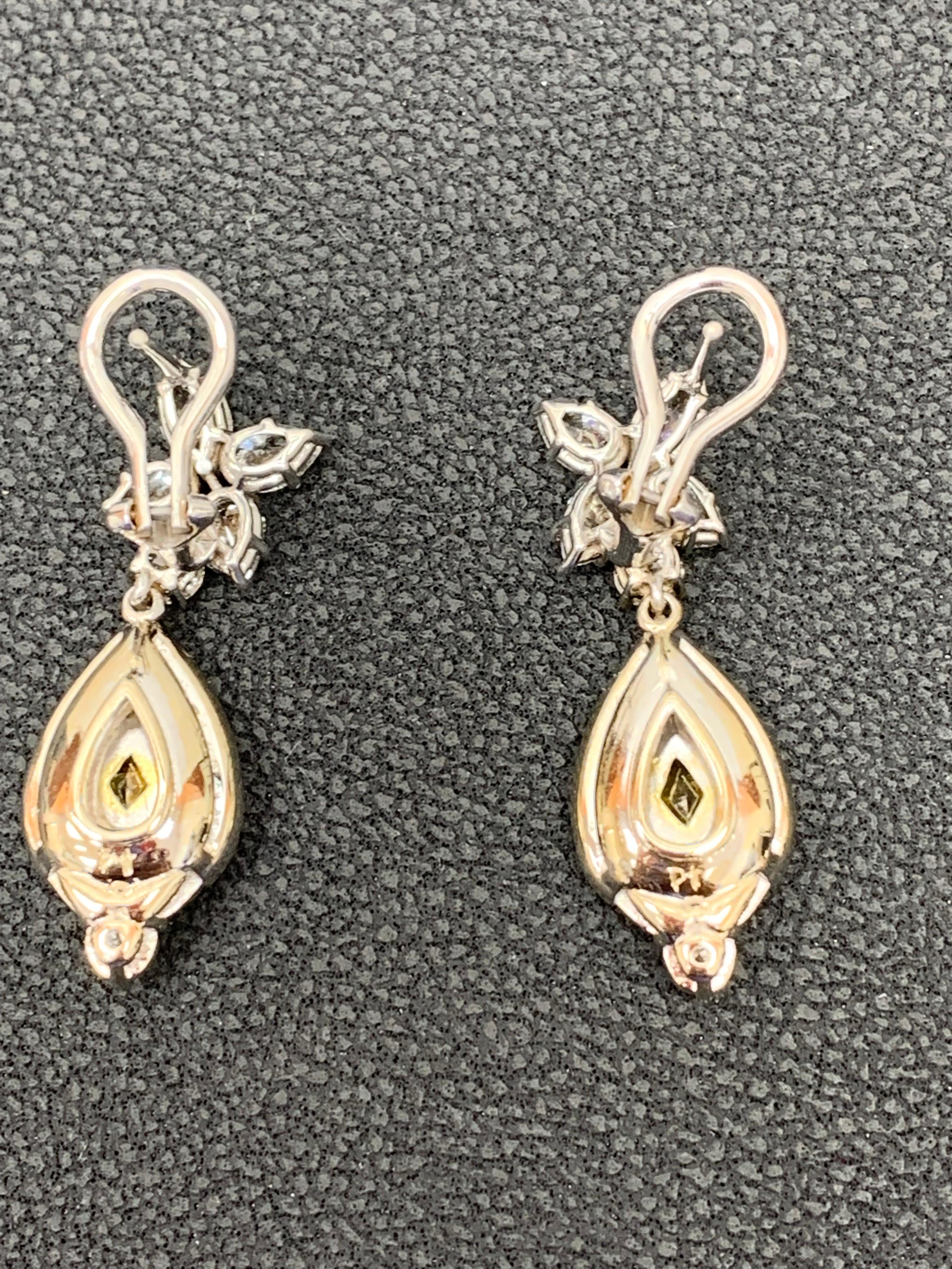 CERTIFIED 2.89 Carat Fancy Yellow Diamond Drop Earrings in 18K White Gold For Sale 5