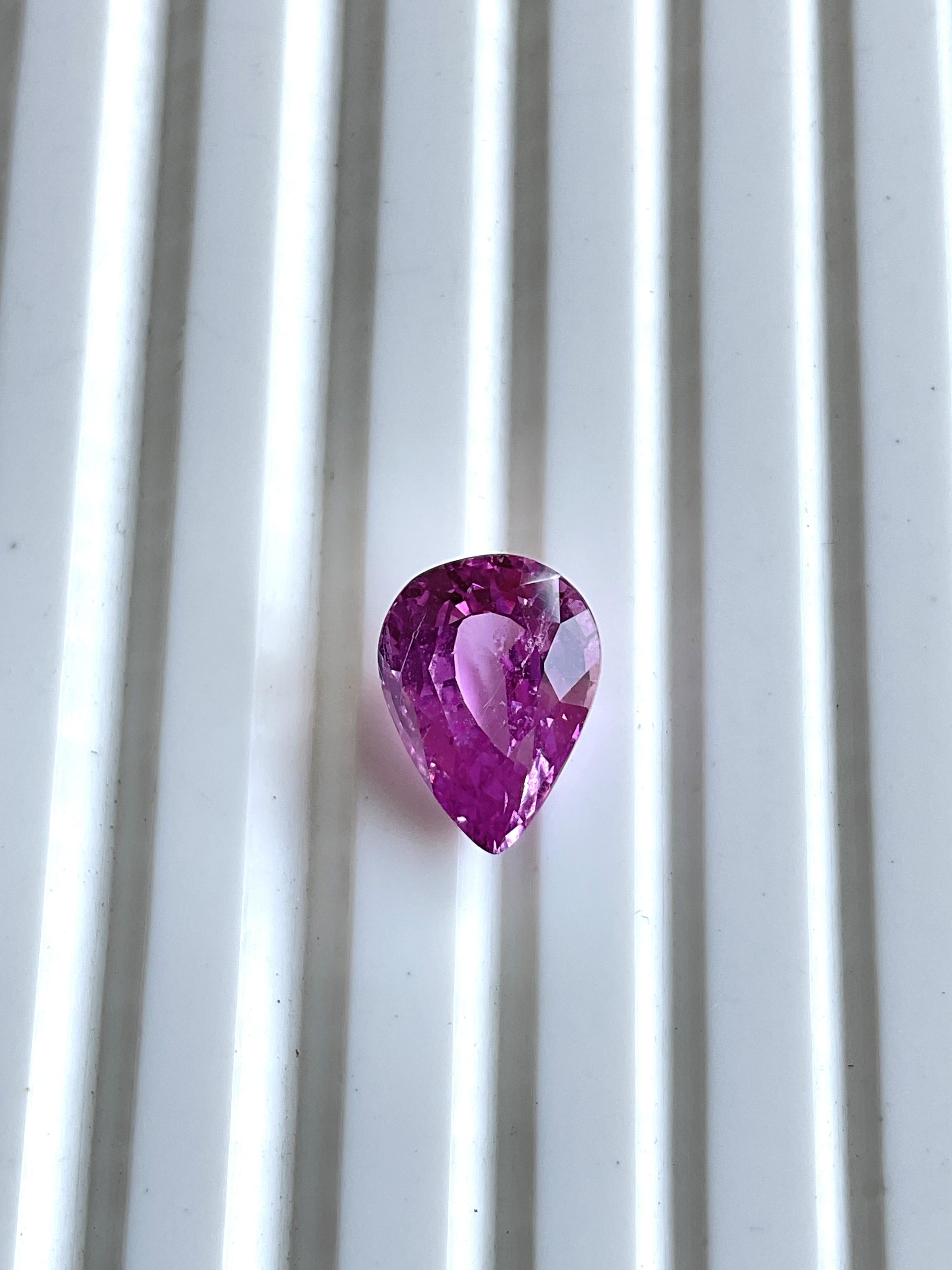 Certified 2.93 Carats Madagascar Purplish Pink Sapphire No-Heat Pear Natural Gem 5