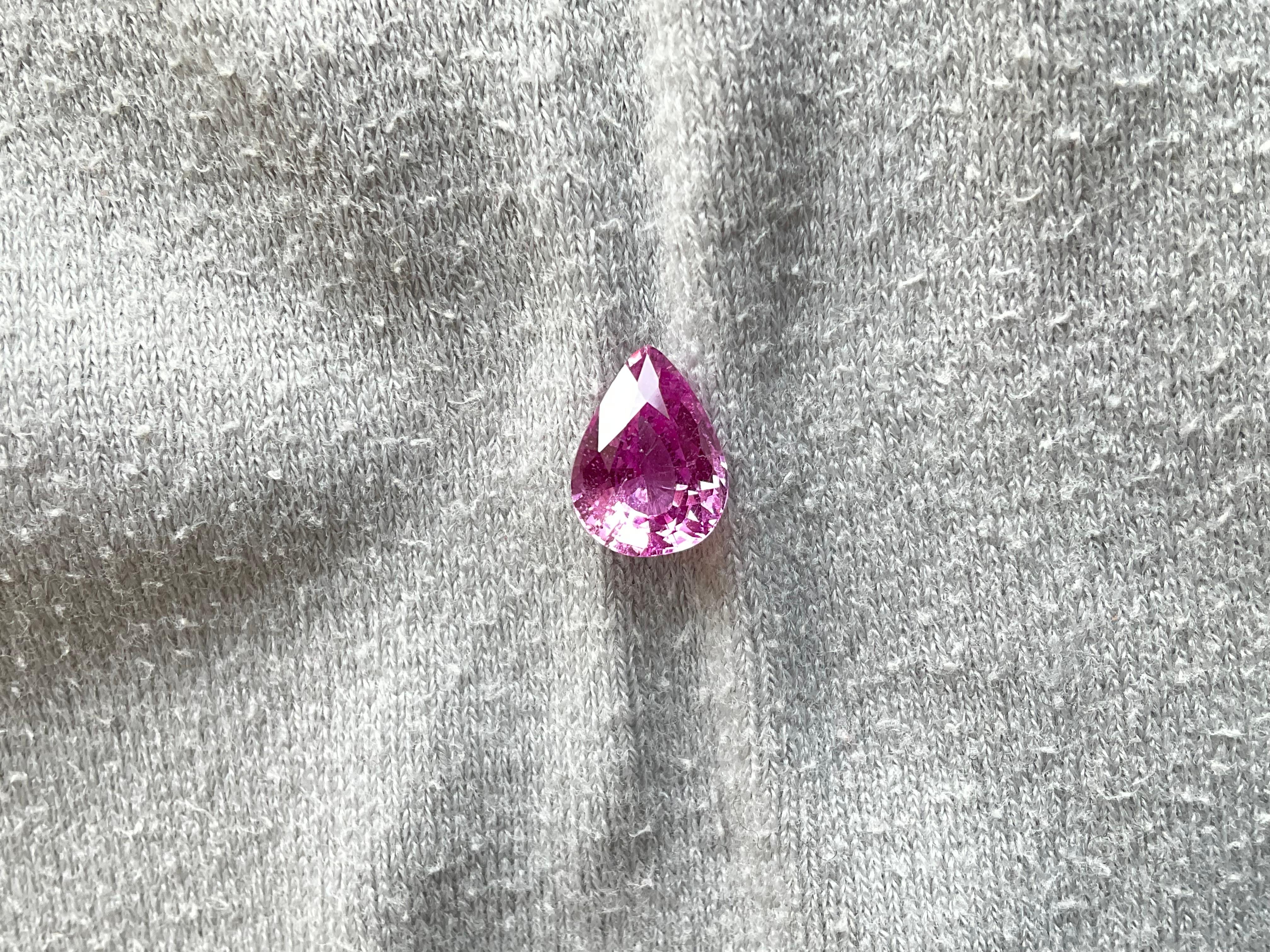 Sugarloaf Cabochon Certified 2.93 Carats Madagascar Purplish Pink Sapphire No-Heat Pear Natural Gem