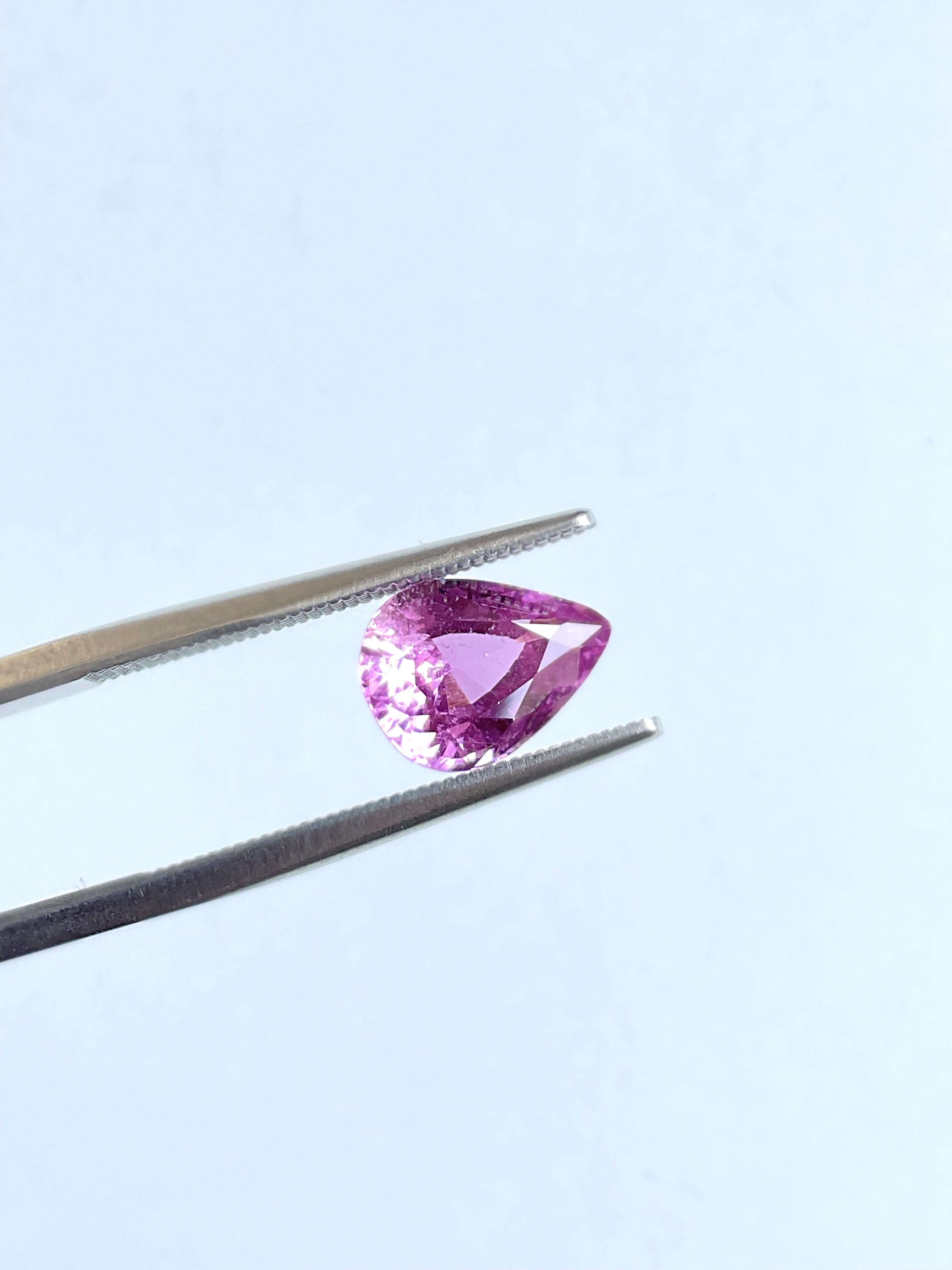 Certified 2.93 Carats Madagascar Purplish Pink Sapphire No-Heat Pear Natural Gem 1