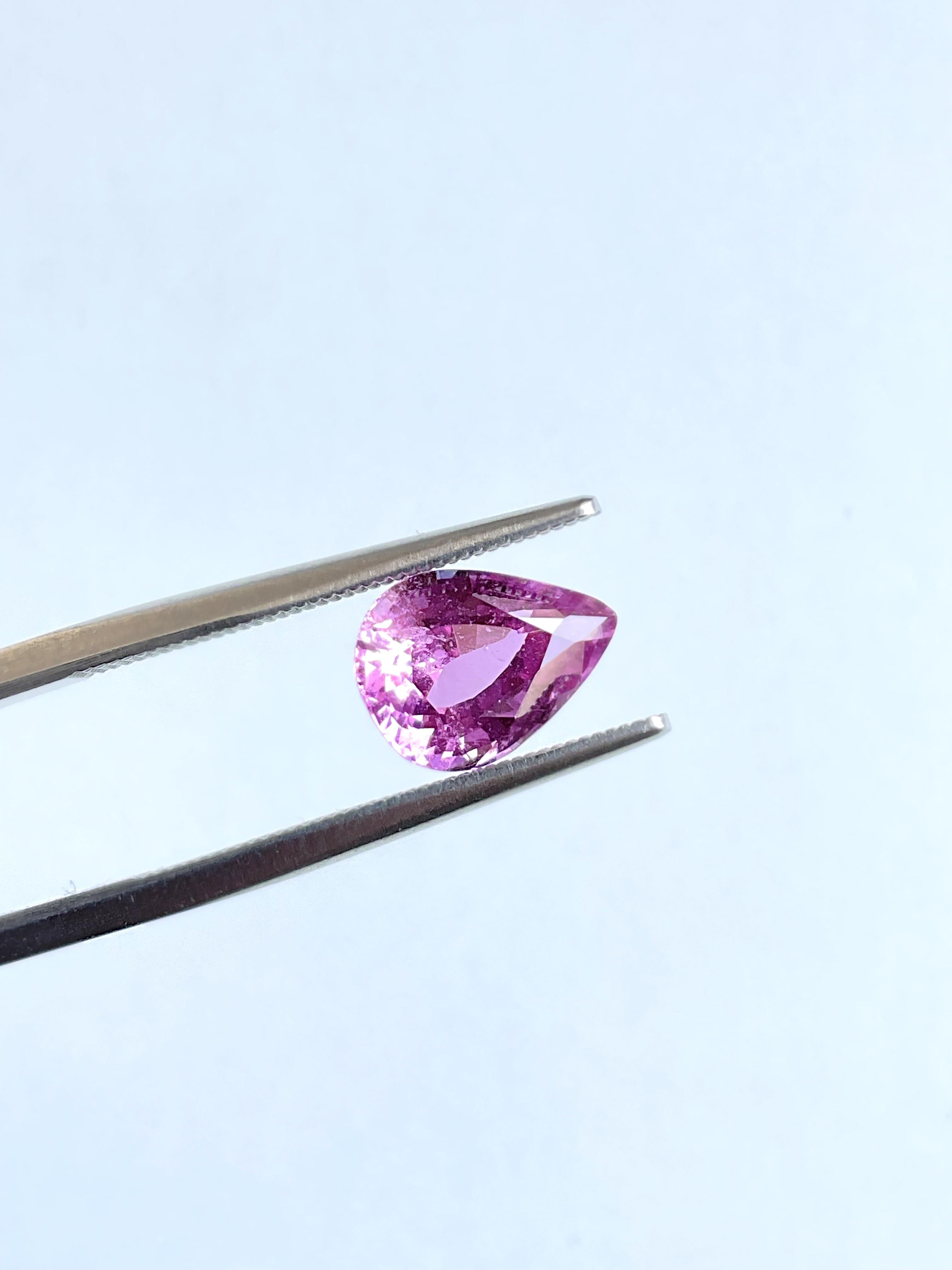 Certified 2.93 Carats Madagascar Purplish Pink Sapphire No-Heat Pear Natural Gem 2