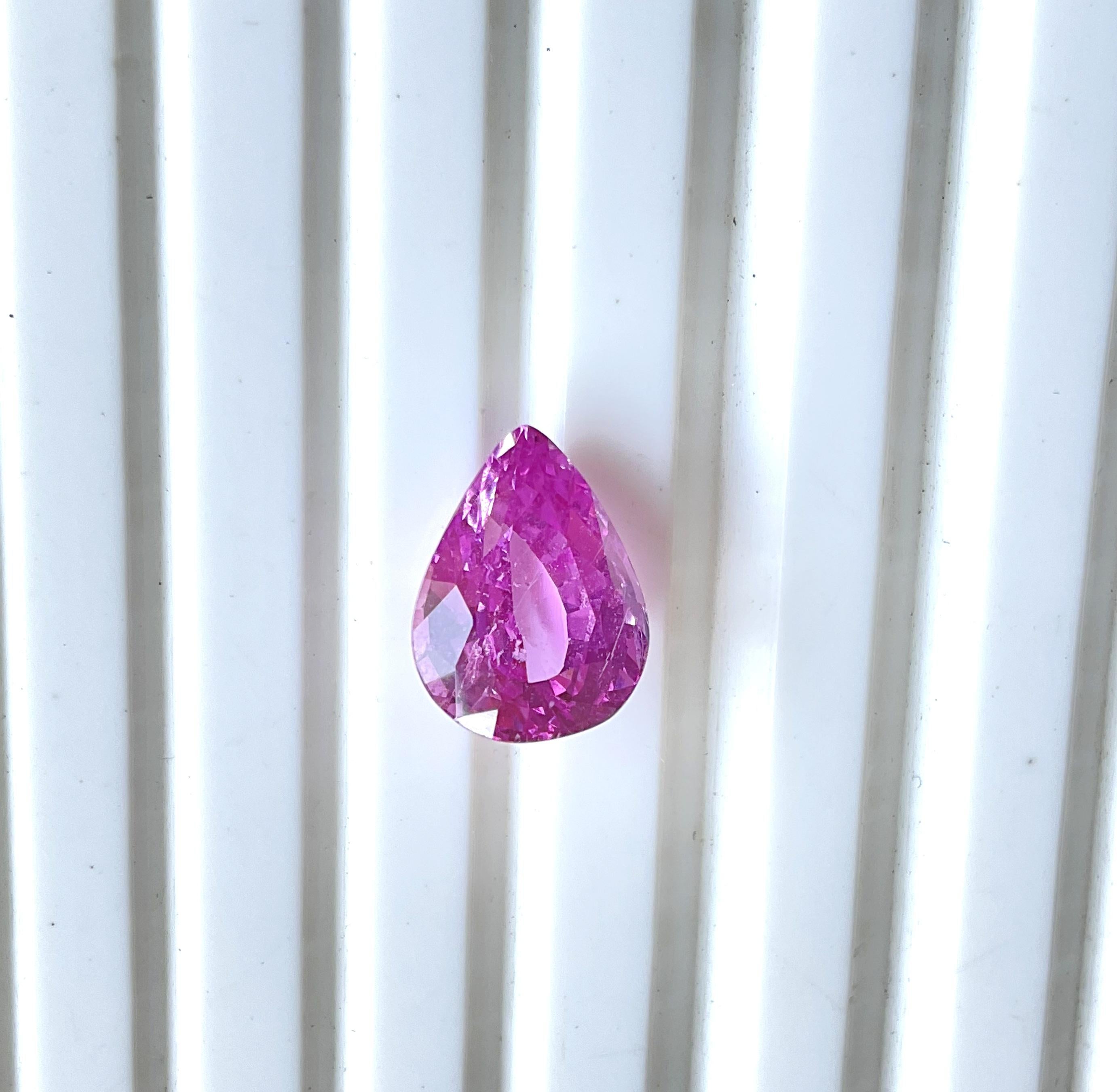 Certified 2.93 Carats Madagascar Purplish Pink Sapphire No-Heat Pear Natural Gem 4