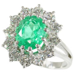 Vintage Certified 2.95 Carat Emerald and 2.04 Carat Diamond Platinum Engagement Ring