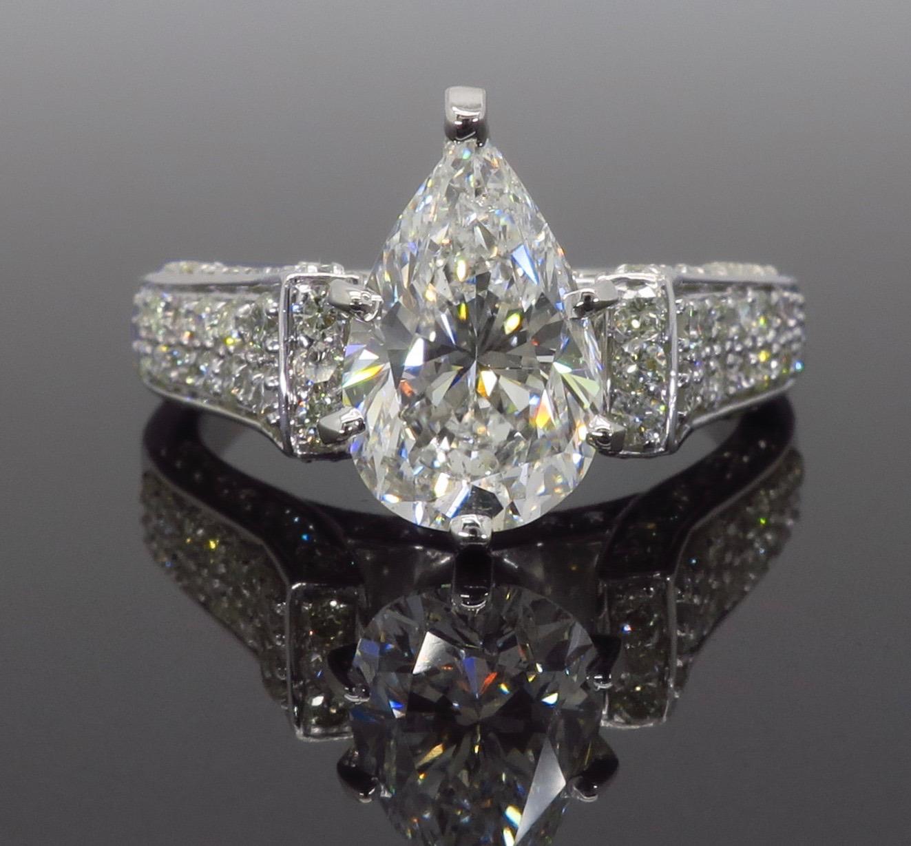 Pear Cut Certified 2.96 Carat Pear Shaped Diamond Engagement Ring