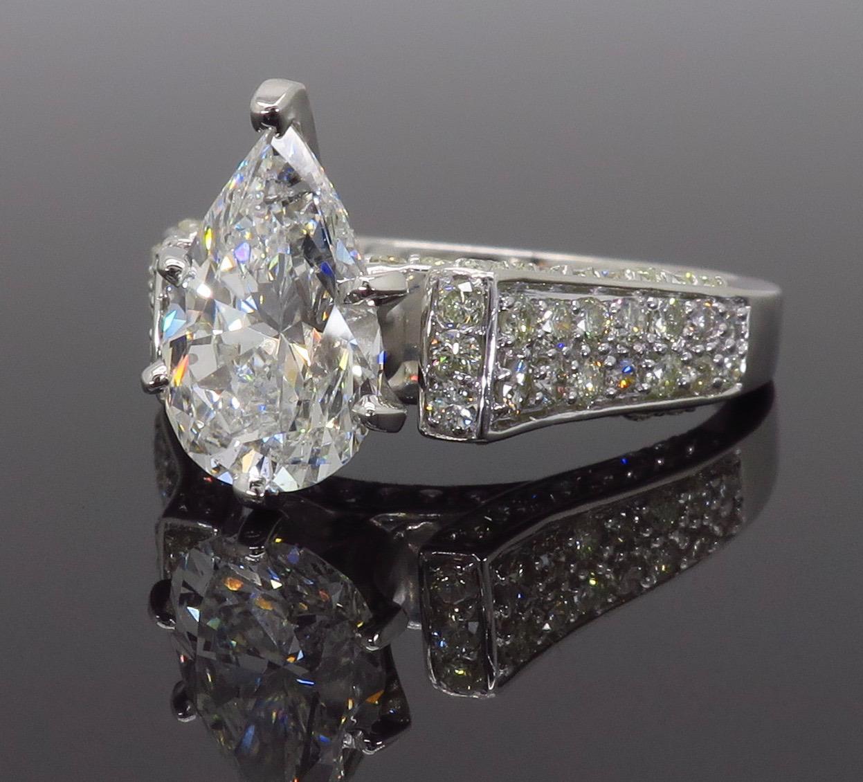 Certified 2.96 Carat Pear Shaped Diamond Engagement Ring In New Condition In Webster, NY