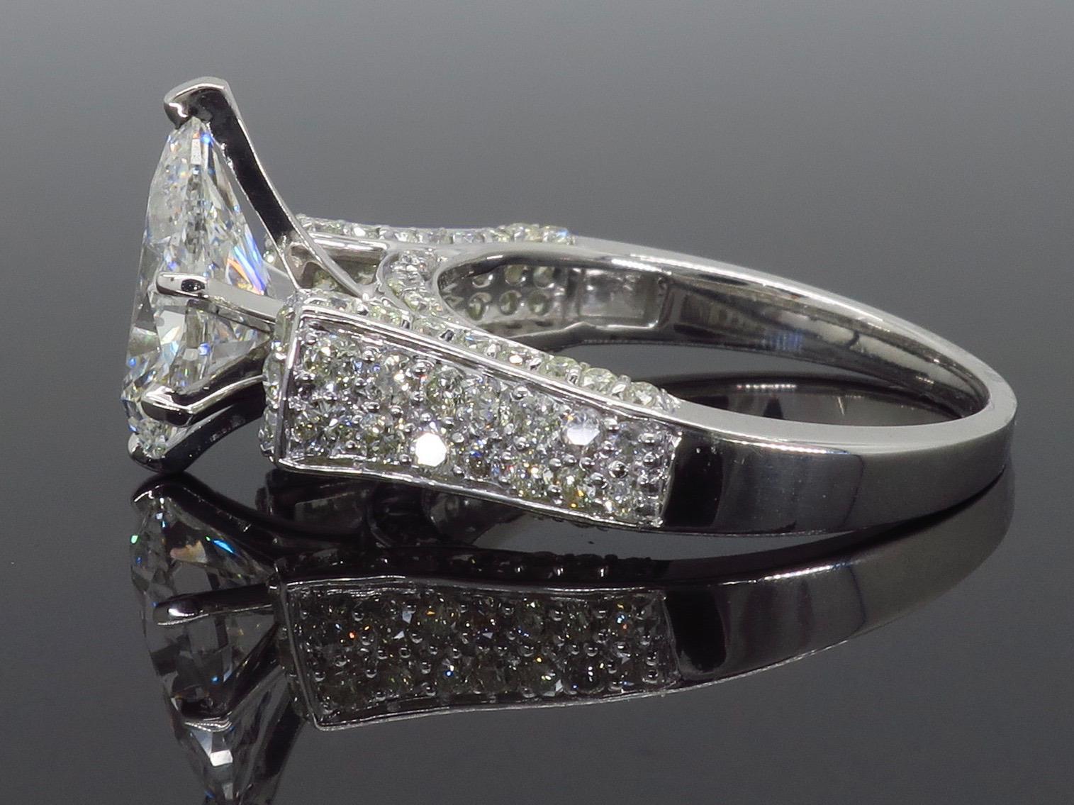 Women's or Men's Certified 2.96 Carat Pear Shaped Diamond Engagement Ring