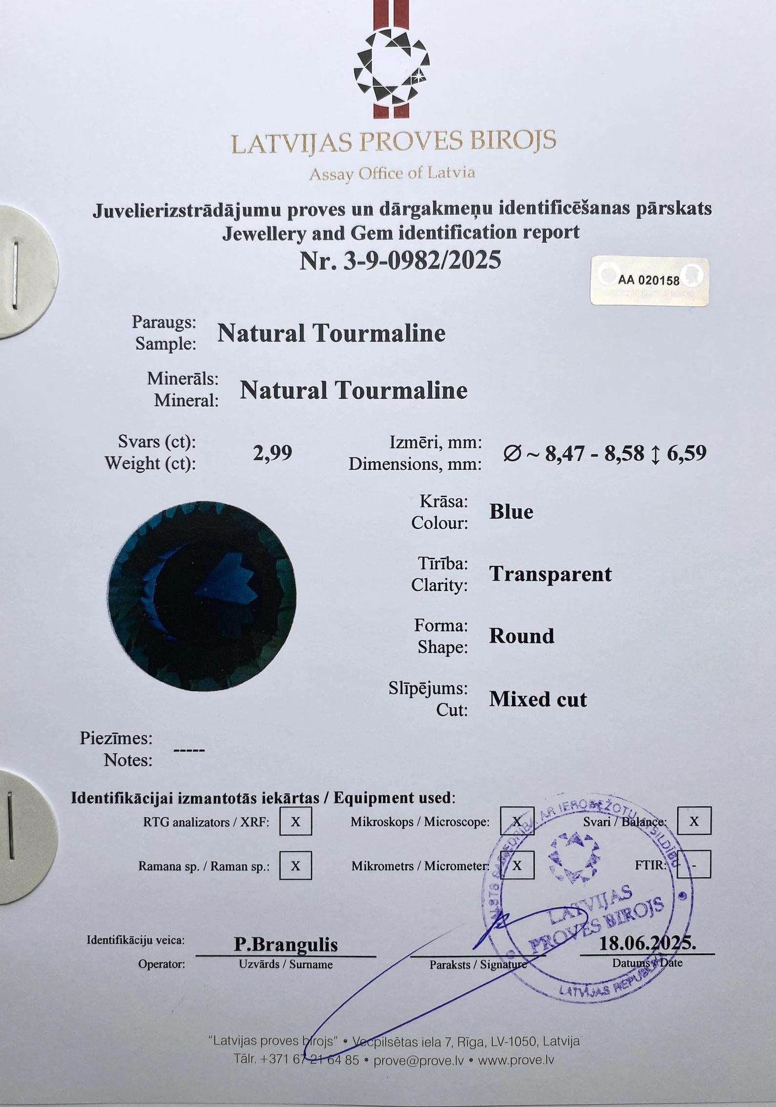Gemma certificata di Indicolite tormalina naturale da 2.99 carati, taglio rotondo, Nigeria in vendita 1