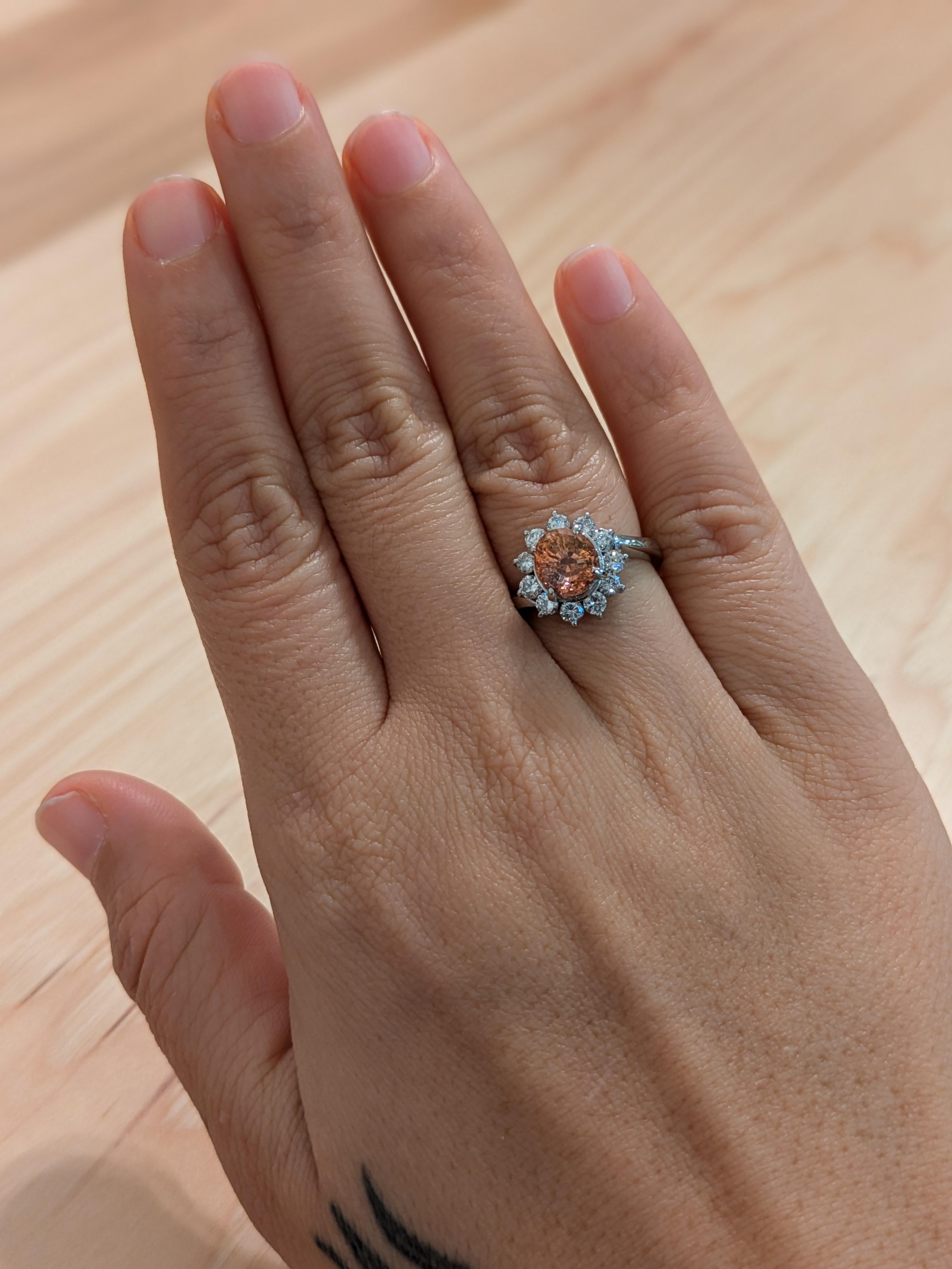 Anillo de Zafiro Naranja y Diamante Natural Certificado de 2ct, 8x6mm en Oro Macizo de 14K Art Decó en venta