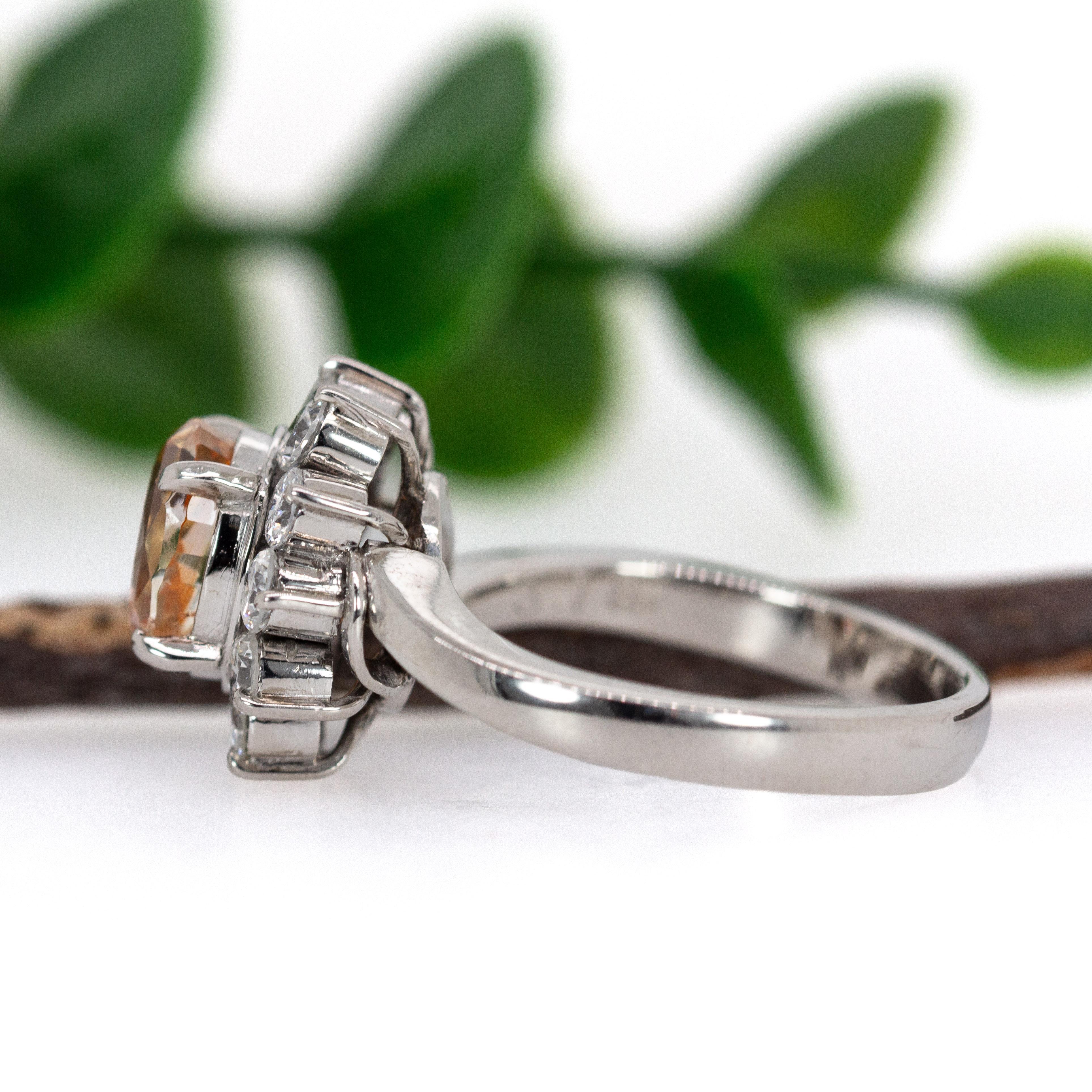 De las mujeres Anillo de Zafiro Naranja y Diamante Natural Certificado de 2ct, 8x6mm en Oro Macizo de 14K en venta