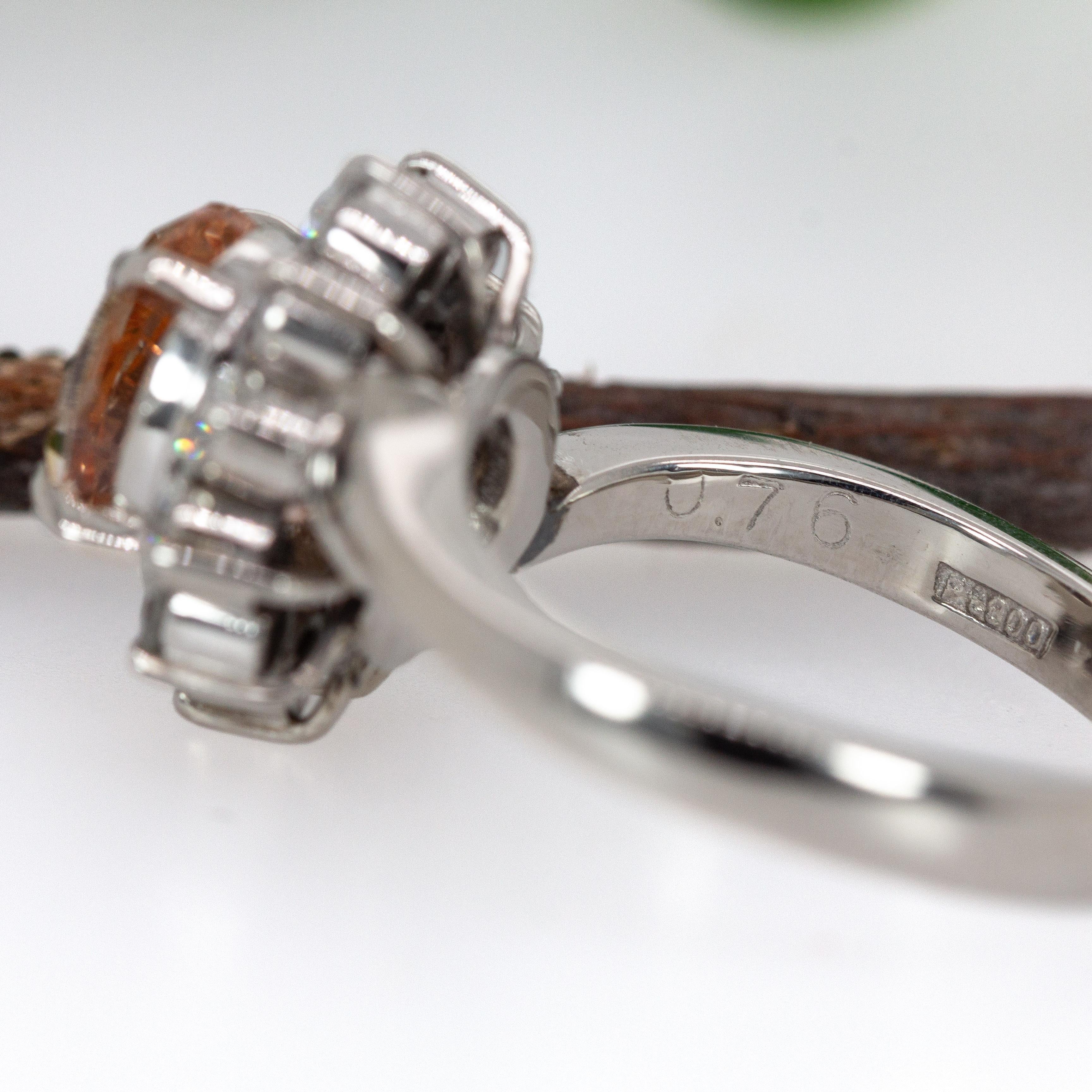 Anillo de Zafiro Naranja y Diamante Natural Certificado de 2ct, 8x6mm en Oro Macizo de 14K en venta 2