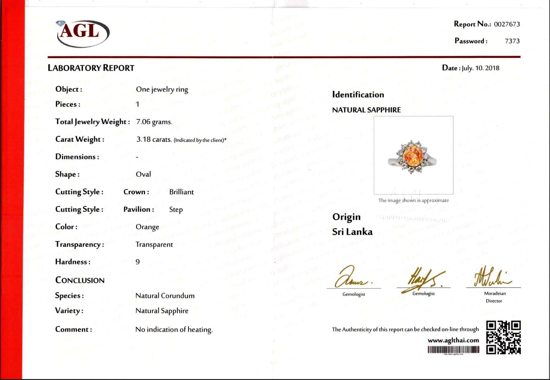 Anillo de Zafiro Naranja y Diamante Natural Certificado de 2ct, 8x6mm en Oro Macizo de 14K en venta 3