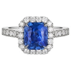 Certified 3 Carat Cornflower Blue Sapphire Diamond Ring 'Natural & Untreated'