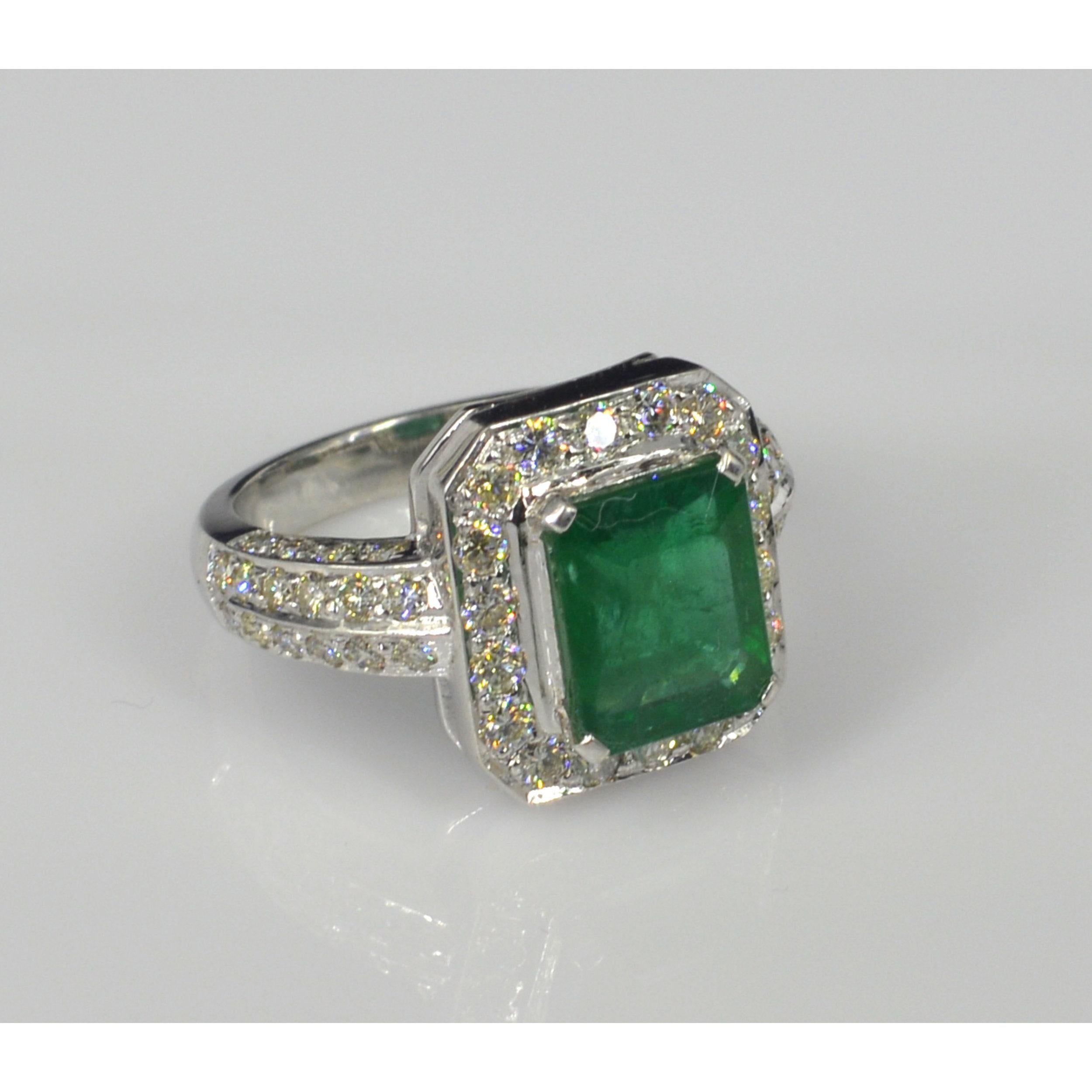 For Sale:  Certified 3 Carat Halo Emerald Diamond White Gold Engagement Ring, Band Ring 2