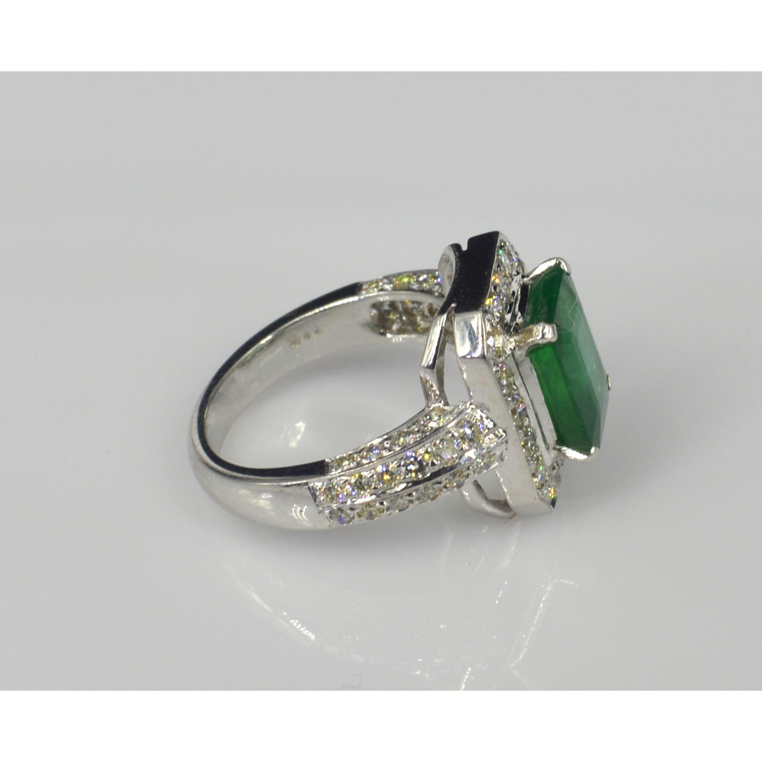 For Sale:  Certified 3 Carat Halo Emerald Diamond White Gold Engagement Ring, Band Ring 3