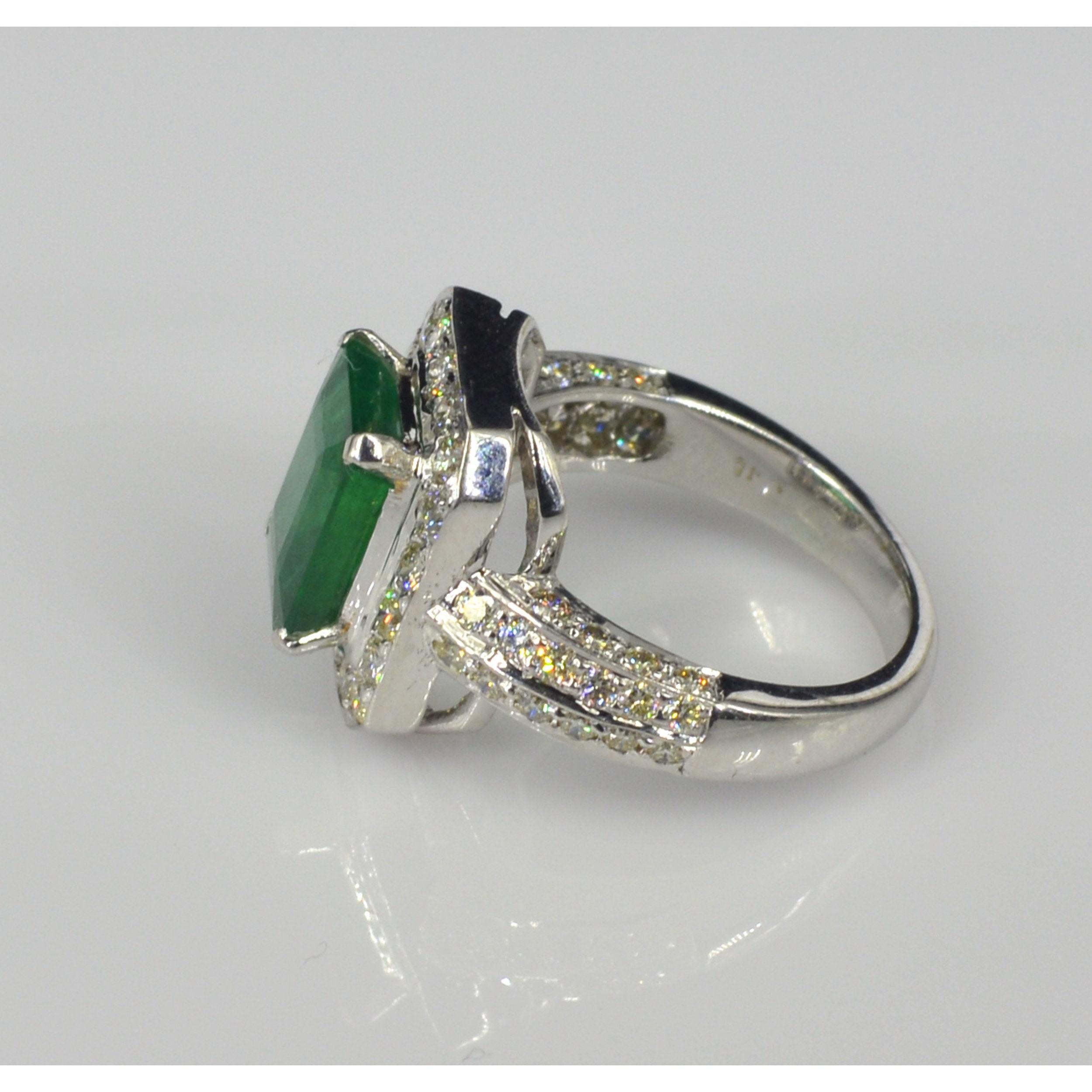 For Sale:  Certified 3 Carat Halo Emerald Diamond White Gold Engagement Ring, Band Ring 4