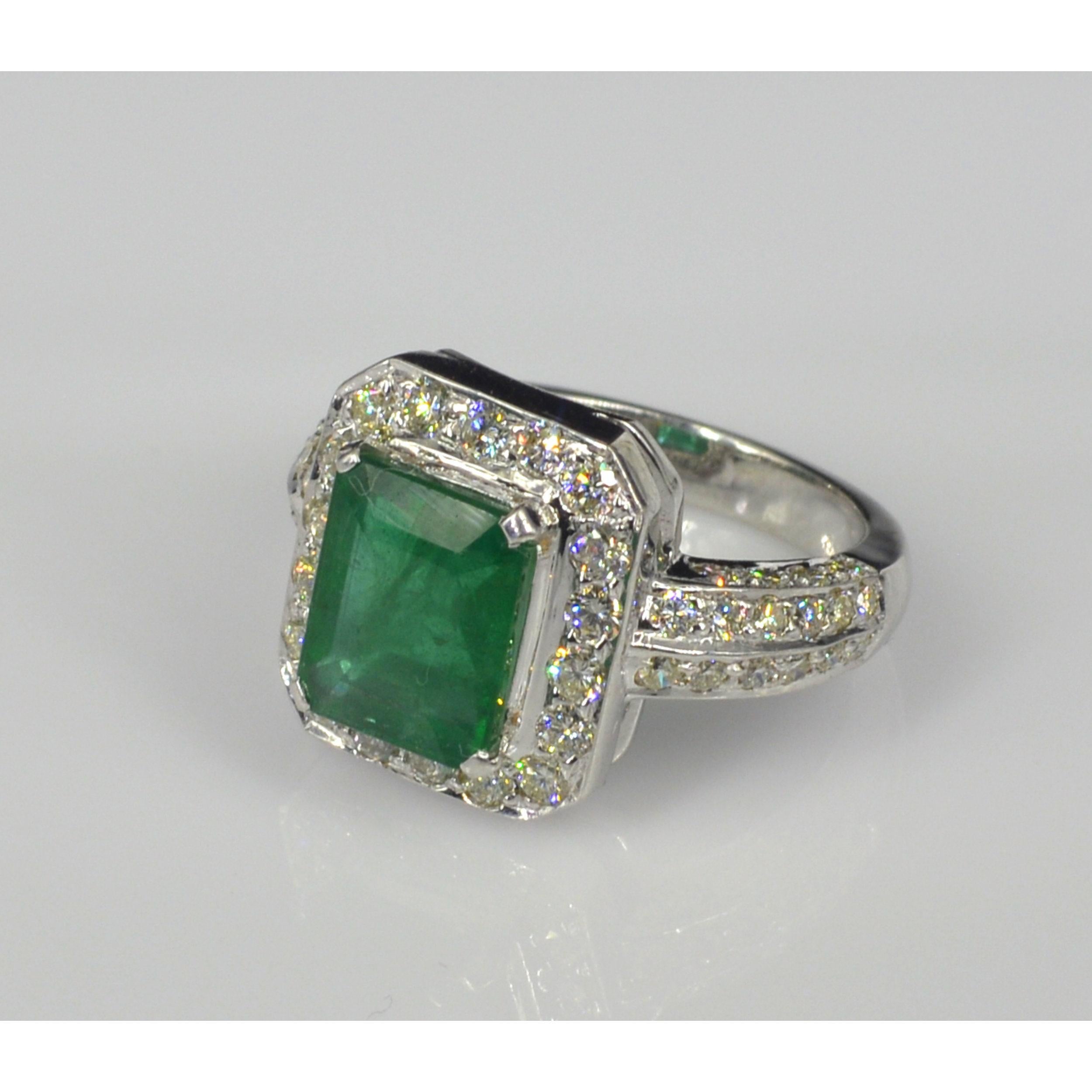 For Sale:  Certified 3 Carat Halo Emerald Diamond White Gold Engagement Ring, Band Ring 5