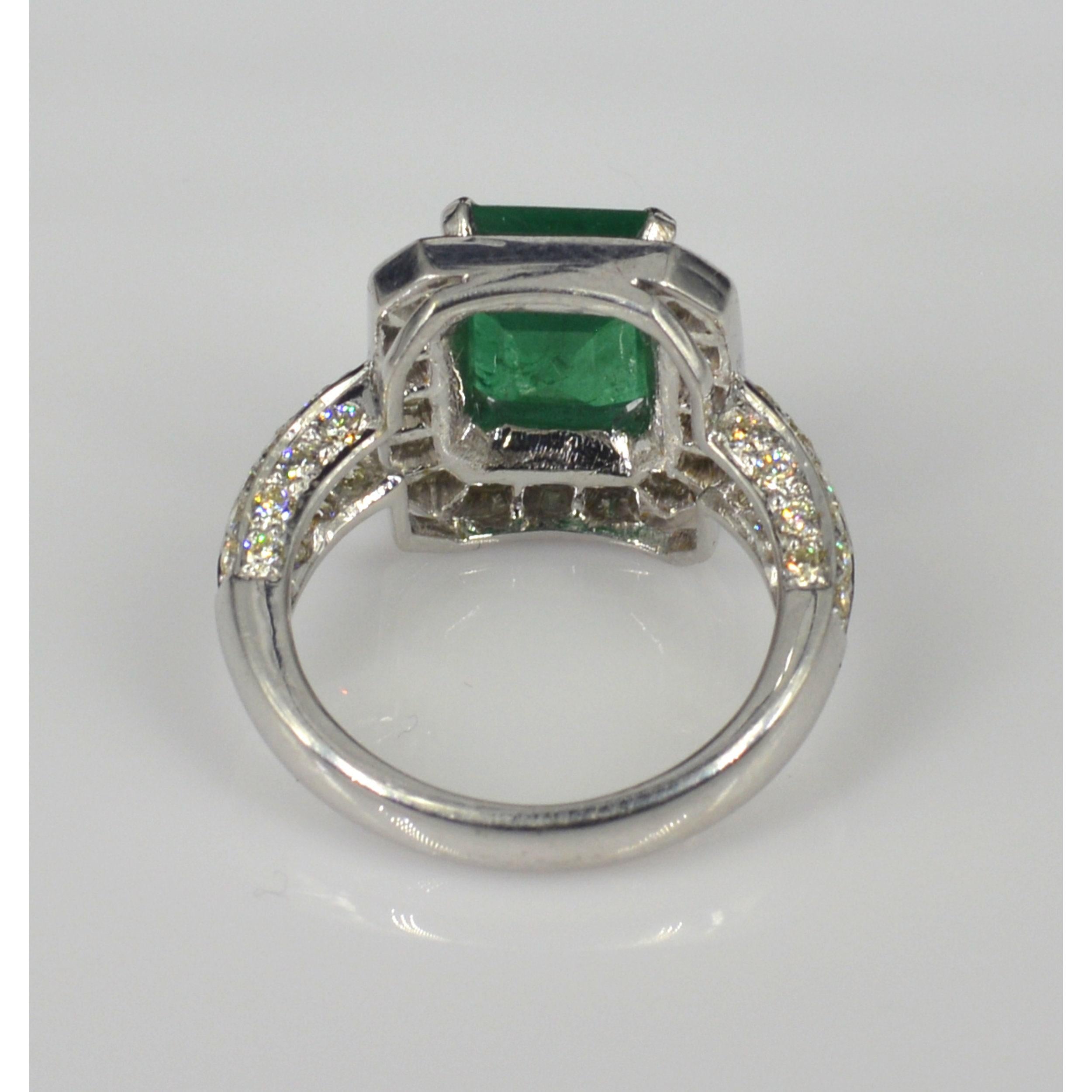 For Sale:  Certified 3 Carat Halo Emerald Diamond White Gold Engagement Ring, Band Ring 6