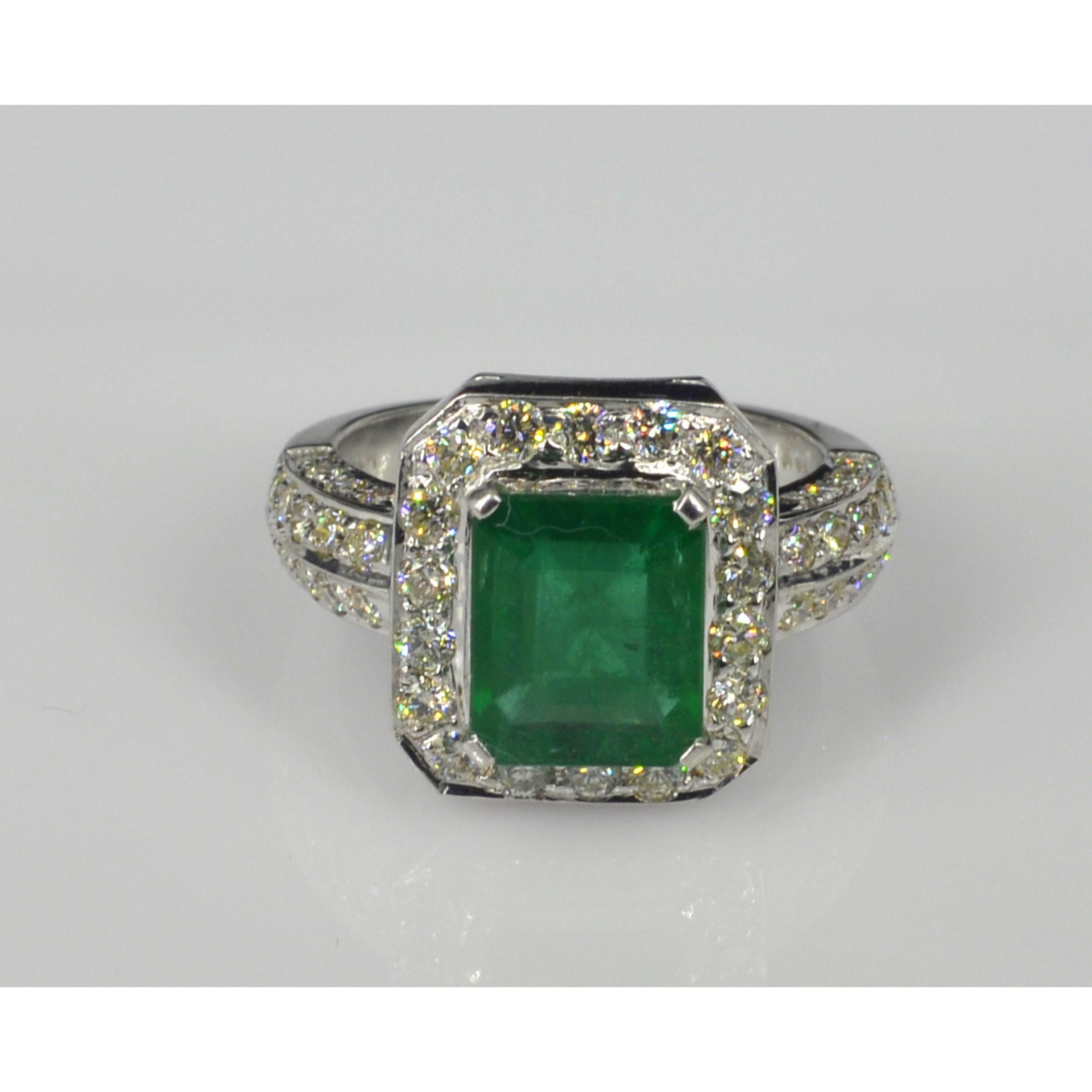 For Sale:  Certified 3 Carat Halo Emerald Diamond White Gold Engagement Ring, Band Ring