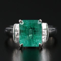 Art Deco 3 CT Certified Natural Emerald and Diamond Engagement Ring in 18K Gold