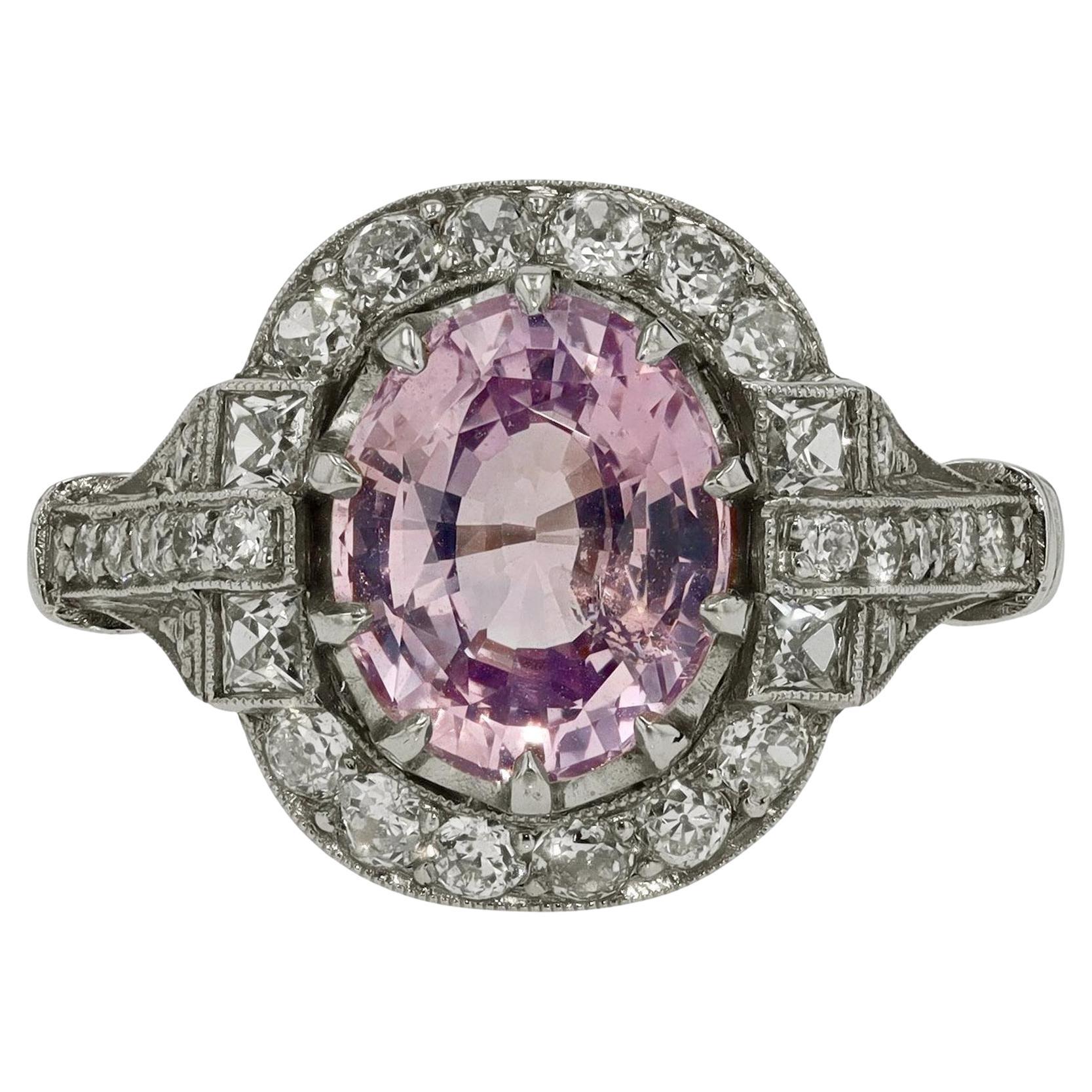 Certified 3 Carat No Heat Padparadscha Sapphire Diamond Engagement Ring
