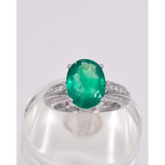 Certified 3 Carat Oval Cut Emerald Diamond Wedding Band, Vintage Engagement Ring
