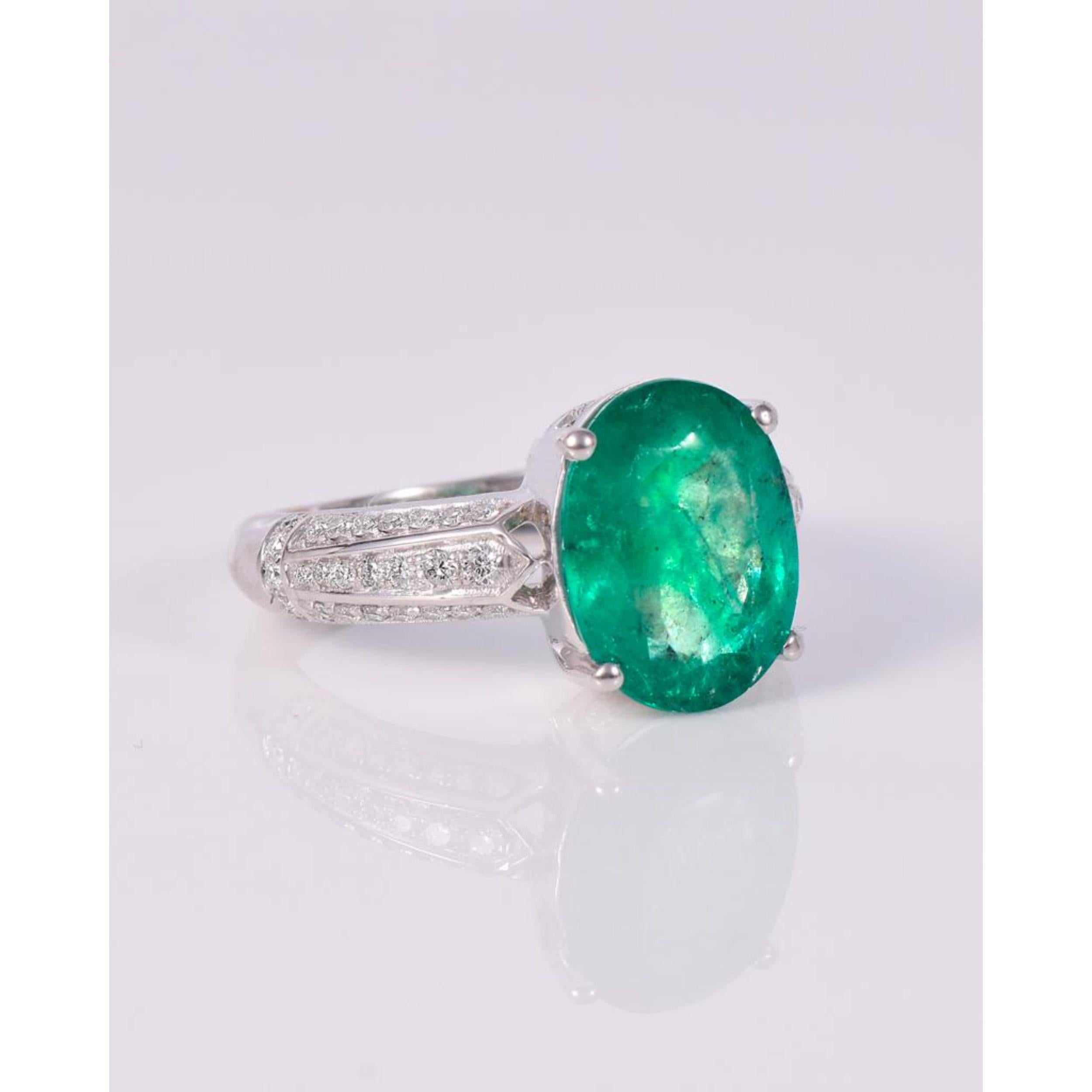 For Sale:  Certified 3 Carat Oval Cut Emerald Diamond Wedding Band, Vintage Engagement Ring 3