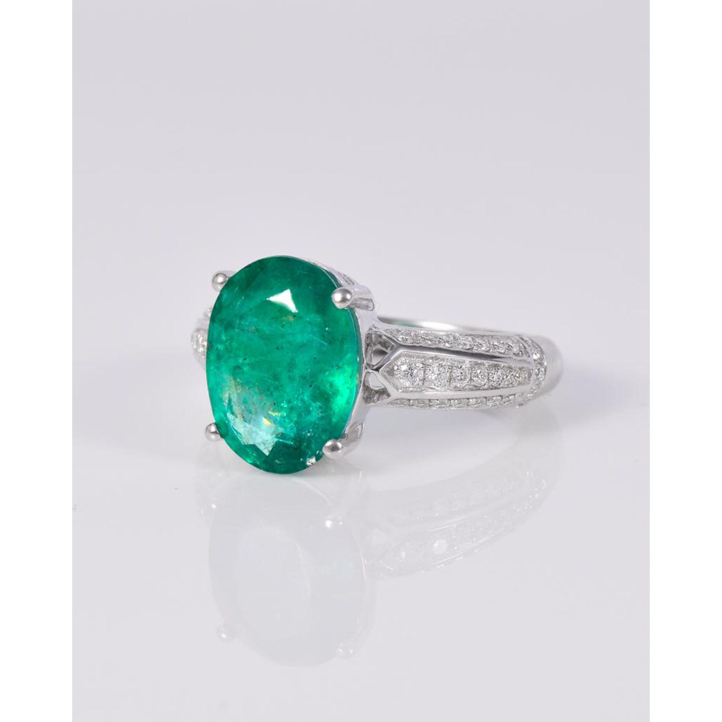 For Sale:  Certified 3 Carat Oval Cut Emerald Diamond Wedding Band, Vintage Engagement Ring 4