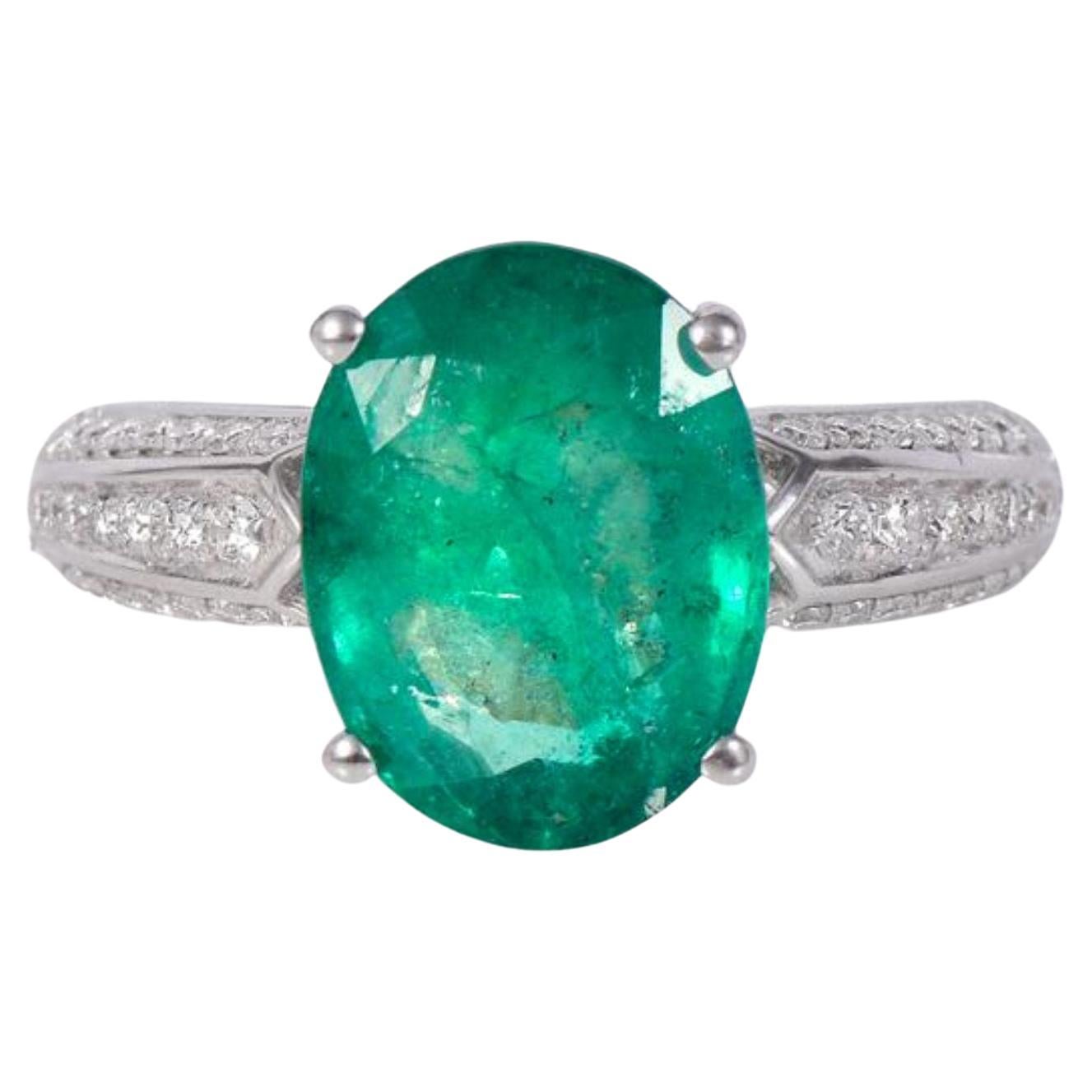 Certified 3 Carat Oval Cut Emerald Diamond Wedding Band, Vintage Engagement Ring