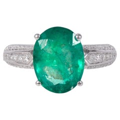Certified 3 Carat Oval Cut Emerald Diamond Wedding Band, Vintage Engagement Ring