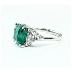 18K Gold 3 CT Natural Emerald and Diamond Antique Art Deco Style Engagement Ring